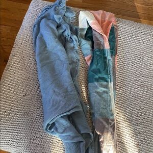 NWOT pink, green & cream scarf. NWOT blue scarf 
Bundle